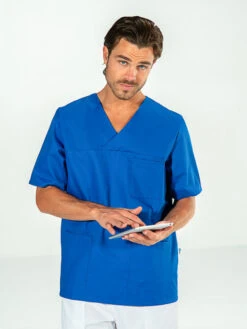 Casaque Médicale Homme Manches Courtes Bleu JULES