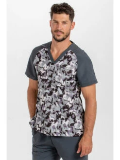 Casaque Médicale Unisexe Imprimés Camouflage Animaux Gris