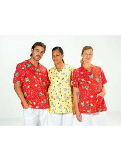 Casaque Puériculture Homme Manches Courtes Rouge Motifs JULES -Travail Professionnels Vêtements Magasin casaque puericulture homme manches courtes rouge motifs jules 4