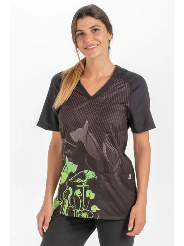 Casaque Vétérinaire Deperlante Motifs Animaux Gris Et Vert 3 Casaque Vétérinaire Deperlante Motifs Animaux Gris Et Vert