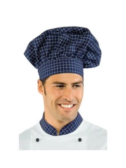 Toque De Chef Cuisinier Blanc Carreaux Bleu