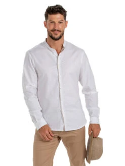 Chemise Blanche à Manches Longues Col Mao Homme