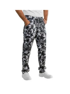 Pantalon De Cuisinier Noir Et Blanc Camouflage 100% Coton