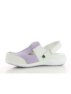 Sabot Médical SRC En Cuir Et Lycra Blanc Et Parme Anais Oxypas -Travail Professionnels Vêtements Magasin sabot medical src en cuir et lycra blanc et parme anais oxypas 3