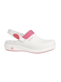 Sabot Professionnel En Cuir Blanc Et Rose Doria Oxypas