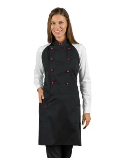 Tablier De Cuisine Unisexe Noir Et Rouge Isacco