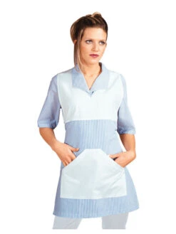 Tablier Médicale Poncho V Blanc Rayé Bleu