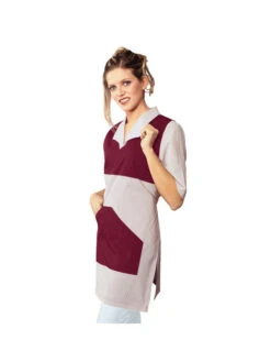 Tablier Médicale Poncho V Bordeaux Rayé Bordeaux