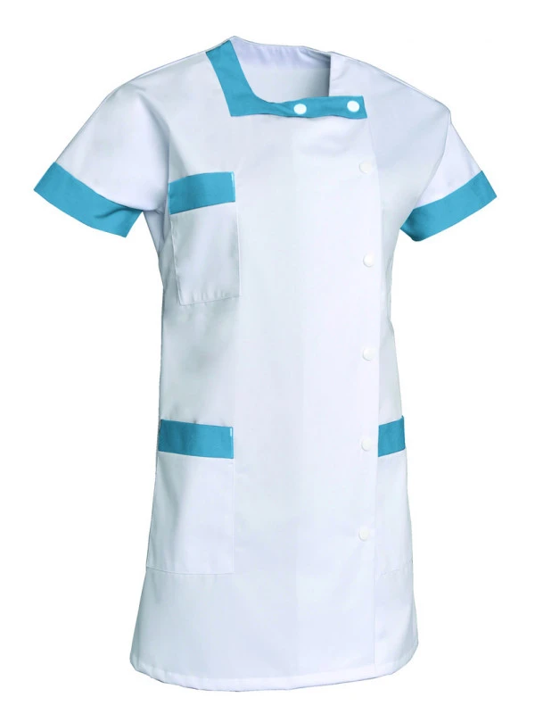 Tunique Aide-soignante Asymétrique BERNY Blanc Et Bleu 3 Tunique Aide-soignante Asymétrique BERNY Blanc Et Bleu