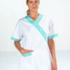 Tunique Aide Soignante Asymétrique Blanc Et Vert ROXANE -Travail Professionnels Vêtements Magasin tunique aide soignante asymetrique blanc et vert roxane