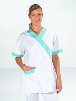 Tunique Aide Soignante Asymétrique Blanc Et Vert ROXANE