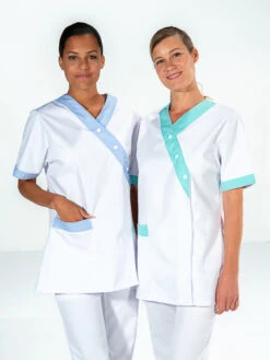 Tunique Aide Soignante Asymétrique Blanc Et Vert ROXANE -Travail Professionnels Vêtements Magasin tunique aide soignante asymetrique blanc et vert roxane 3