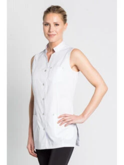 Tunique Blanche D'esthétique Sans Manches 9 Tunique Blanche D'esthétique Sans Manches -Travail Professionnels Vêtements Magasin tunique blanche d esthetique sans manches 2