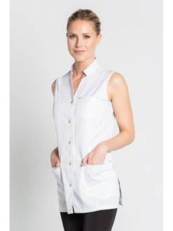 Tunique Blanche D'esthétique Sans Manches 10 Tunique Blanche D'esthétique Sans Manches -Travail Professionnels Vêtements Magasin tunique blanche d esthetique sans manches 3