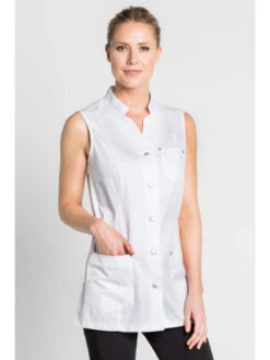Tunique Blanche D'esthétique Sans Manches 11 Tunique Blanche D'esthétique Sans Manches -Travail Professionnels Vêtements Magasin tunique blanche d esthetique sans manches 4