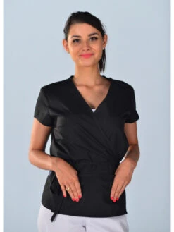 Tunique Cache Coeur Esthéticienne Noir -Travail Professionnels Vêtements Magasin tunique cache coeur estheticienne noire 3