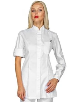 Tunique De Travail Antigua Blanche à Manche Longue En Polyester Et Coton