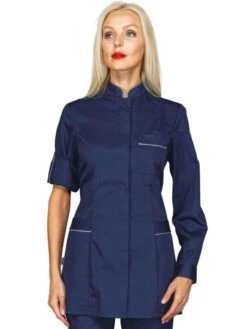 Tunique De Travail Antigua Bleue Marine à Manche Longue En Polyester Et Coton