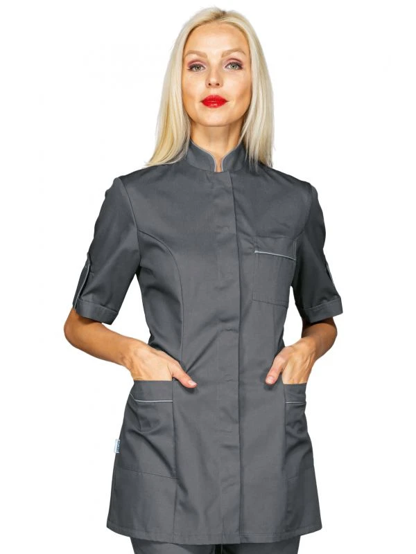 Tunique De Travail Antigua Grise à Manche Courte En Polyester Et Coton 3 Tunique De Travail Antigua Grise à Manche Courte En Polyester Et Coton