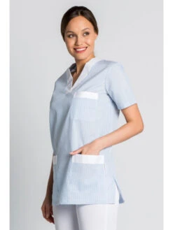Tunique De Travail Femme à Manche Courte Bleu Et Blanc -Travail Professionnels Vêtements Magasin tunique de travail femme a manche courte bleu et blanc 3