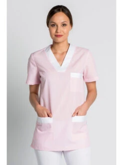 Tunique De Travail Femme à Manche Courte Rose Et Blanc -Travail Professionnels Vêtements Magasin tunique de travail femme a manche courte rose et blanc 3