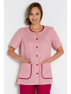 Tunique De Travail Femme à Rayures Blanc Et Rouge