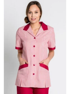 Tunique De Travail Femme Manches Courtes Rayures Rouge Et Blanc