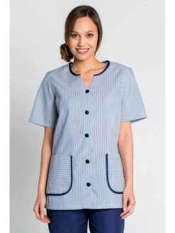 Tunique De Travail Rayée Manches Courtes Femme