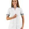 Tunique Esthéticienne Blanche Et Argenté Manches Courtes Isacco -Travail Professionnels Vêtements Magasin tunique estheticienne blanche et argente manches courtes isacco