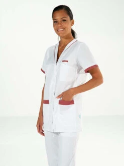 Tunique Femme Blanche/Cassis Alexandra -Travail Professionnels Vêtements Magasin tunique femme blanccassis alexandra 2