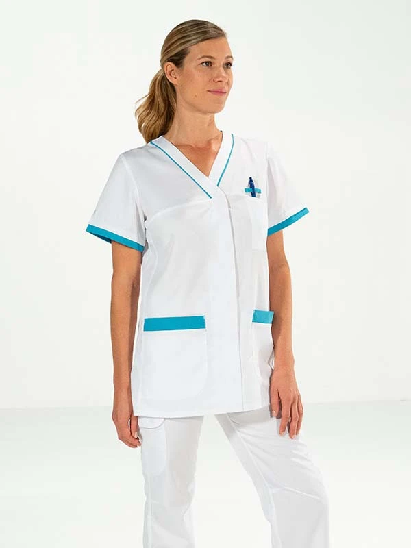 Tunique Femme Blanche/Turquoise Alexandra 4 Tunique Femme Blanche/Turquoise Alexandra – Image 2