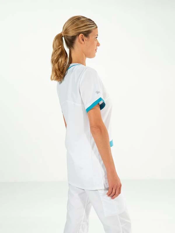 Tunique Femme Blanche/Turquoise Alexandra 5 Tunique Femme Blanche/Turquoise Alexandra – Image 3