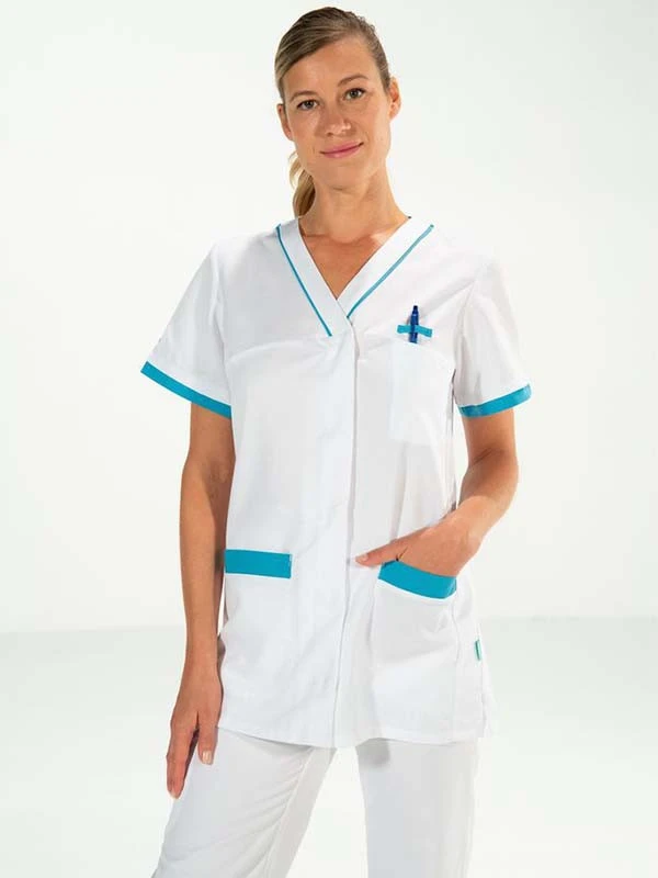 Tunique Femme Blanche/Turquoise Alexandra 3 Tunique Femme Blanche/Turquoise Alexandra