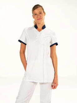 Tunique Femme Coupe Cintrée Blanche / Bleue Marine Ayako