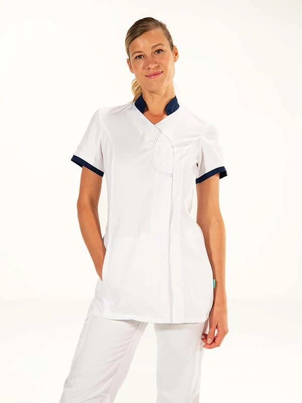 Tunique Femme Coupe Cintrée Blanche / Bleue Marine Ayako 3 Tunique Femme Coupe Cintrée Blanche / Bleue Marine Ayako