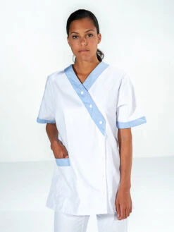 Tunique Infirmière Asymétrique Blanc Et Bleu ROXANE