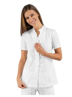 Travail Professionnels Vêtements Magasin 8 Tunique Médicale Blanche Col Mao Manches Courtes Isacco
