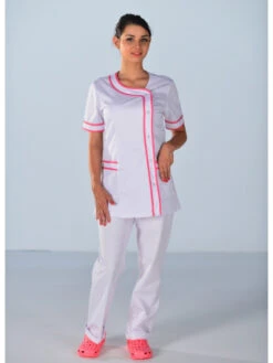 Tunique Médicale Brasilia Blanche Et Rose Clinic Look -Travail Professionnels Vêtements Magasin tunique medicale blanche et rose clinic look 3