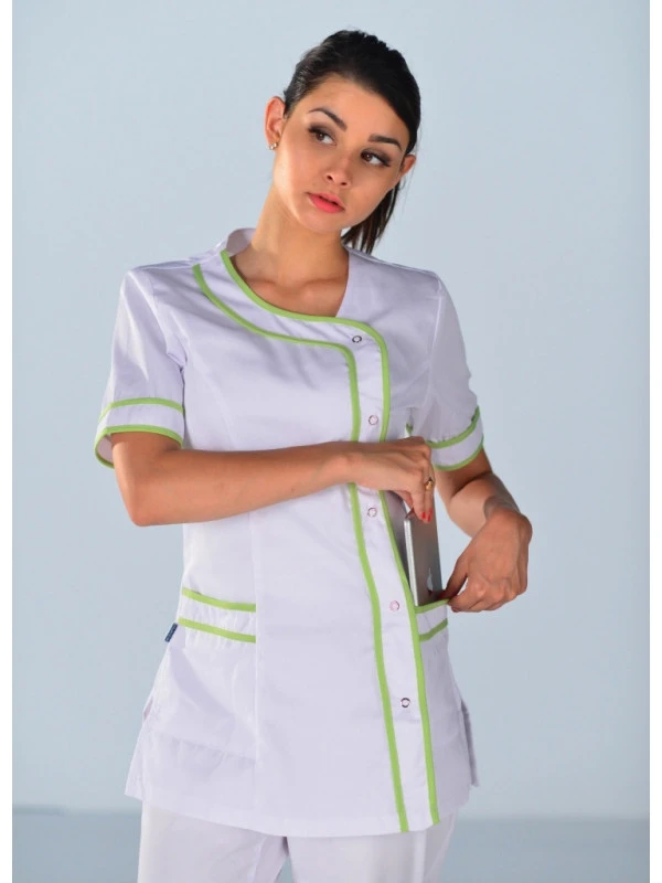 Tunique Médicale Brasilia Blanche Et Vert Anis Clinic Look 5 Tunique Médicale Brasilia Blanche Et Vert Anis Clinic Look – Image 3
