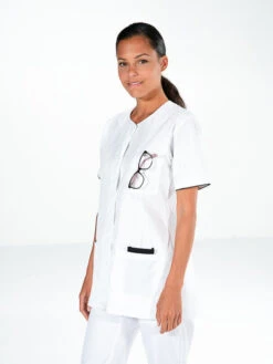 Tunique Médicale Blanche Manches Courtes HANNA -Travail Professionnels Vêtements Magasin tunique medicale blanche manches courtes hanna 2