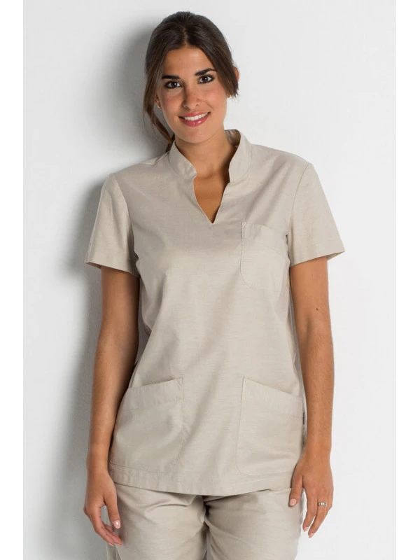 Tunique Médicale Col Mao Beige Clair 5 Tunique Médicale Col Mao Beige Clair – Image 3