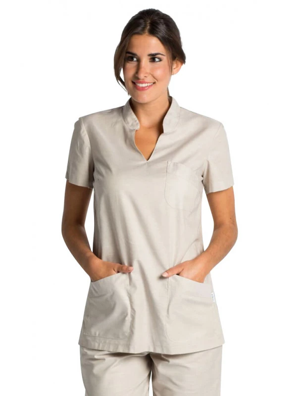Tunique Médicale Col Mao Beige Clair 3 Tunique Médicale Col Mao Beige Clair