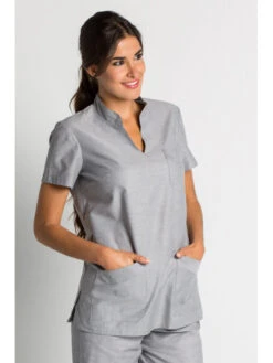 Tunique Médicale Col Mao Gris Clair -Travail Professionnels Vêtements Magasin tunique medicale col mao gris clair 2