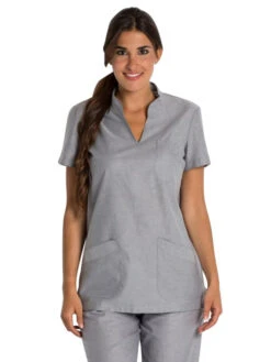 Tunique Médicale Col Mao Gris Clair