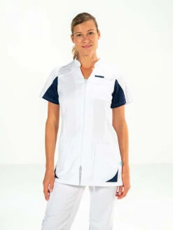 Tunique Médicale Femme Blanche/bleue Marine Sandrine