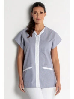 Tunique De Travail Femme Sans Manches Bleu Clair Et Blanc -Travail Professionnels Vêtements Magasin tunique medicale femme bleue et blanc 2