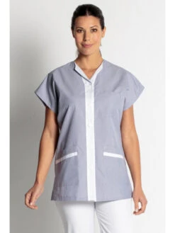 Tunique De Travail Femme Sans Manches Bleu Clair Et Blanc