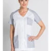 Tunique De Travail Femme Manches Courtes Blanc Et Gris Rayé -Travail Professionnels Vêtements Magasin tunique medicale femme manches courtes blanc et gris raye