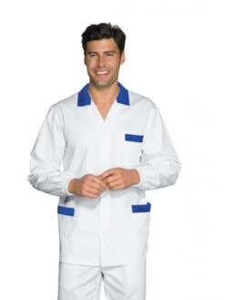 Tunique Médicale Homme Peter Blanc Bleu Cyan 100% Coton