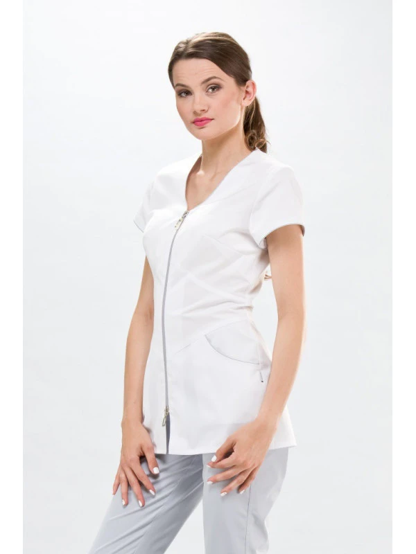 Tunique Médicale Lily Couture Blanche & Grise 4 Tunique Médicale Lily Couture Blanche & Grise – Image 2